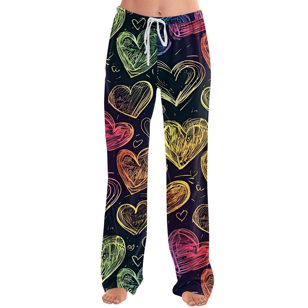 Womens Pajama Pants Sleepwear Casual Drawstring Elastic Waist Pants Comfy Straight Yoga Loose Trousers