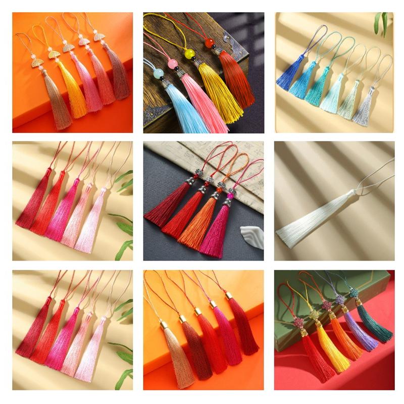 5Pcs Fan Tassels Bookmark Tassels Silky Handmade Soft Craft Tassels With Loops For Diy Crafts Jewelry Making Party Decor