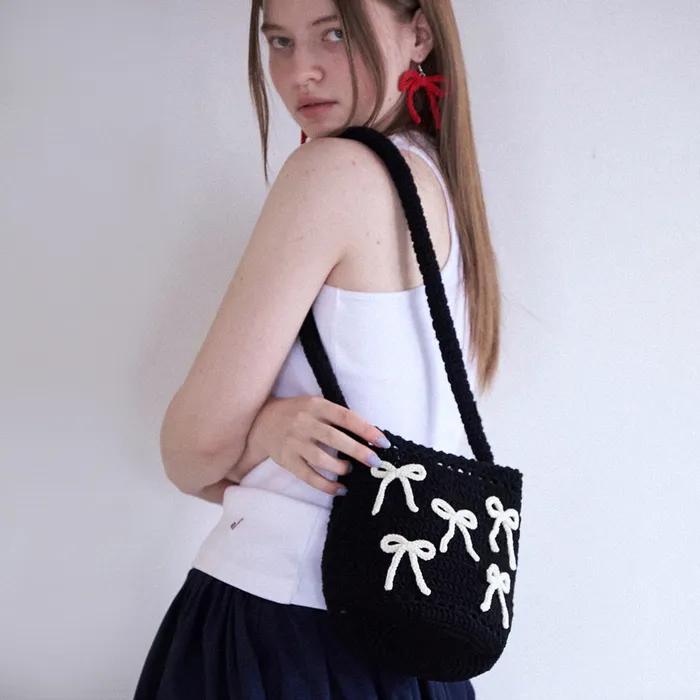 No.198 / Ribbon Crochet Bucket Bag _ Ribbon Cream (Ribbon Crochet Bucket Bag)
