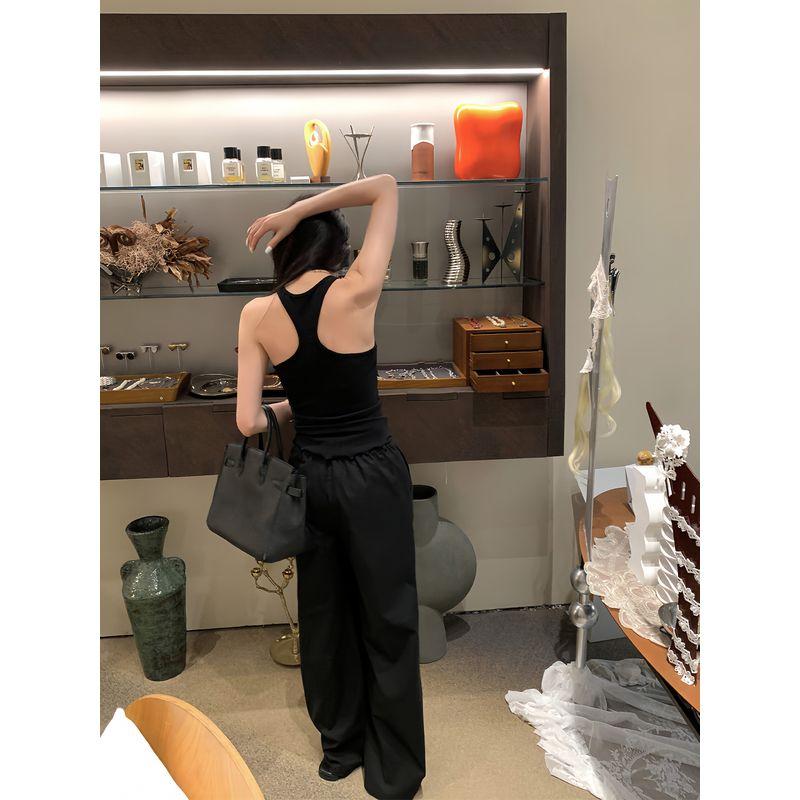 

District Ouyang Asymmetrical Contrast Color Knitting Camisole Women s Summer New Arrival American Sexy Silm Outerwear Top Black(In stock) XS