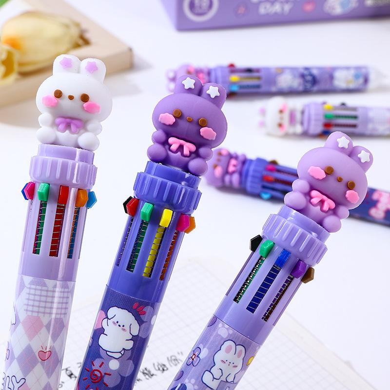 36Pcs Rabbit Theme Ten-color Ballpoint Pen, Random Mixed, Black Ink Pens, Cartoon Rabbit Series Office Stationery Gift, Easter Smooth Writing, Suitabl