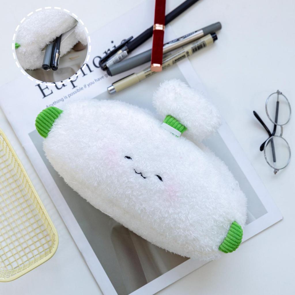 Plush Cartoon Vegetable & Fruit Pencil Cases: Broccoli, Garlic, Eggplant, Banana Design.