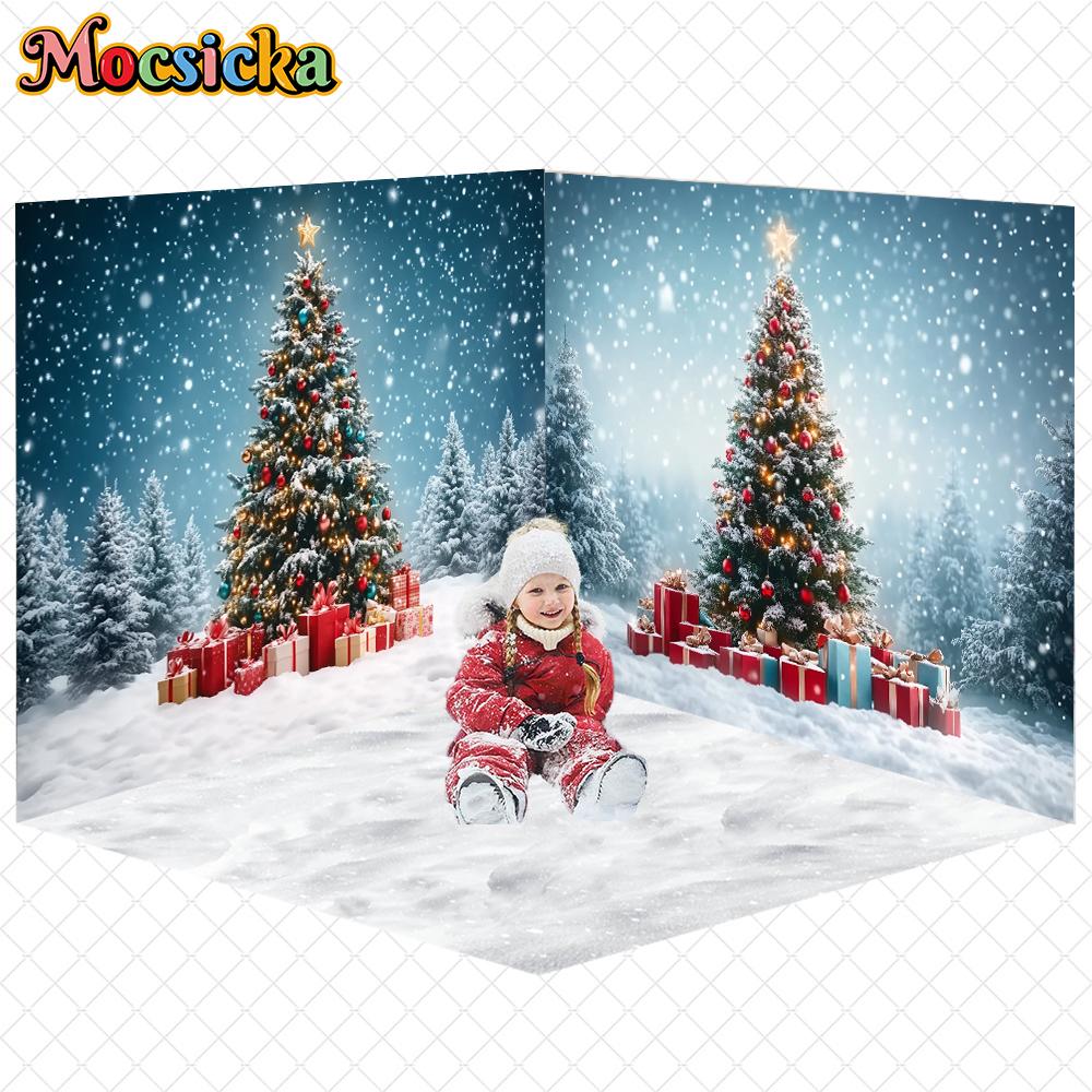 Mocsicka Big Christmas Background Winter Snow Forest Xmas Tree Decors Happy New Year Party Child Portrait Photo Backdrops Banner