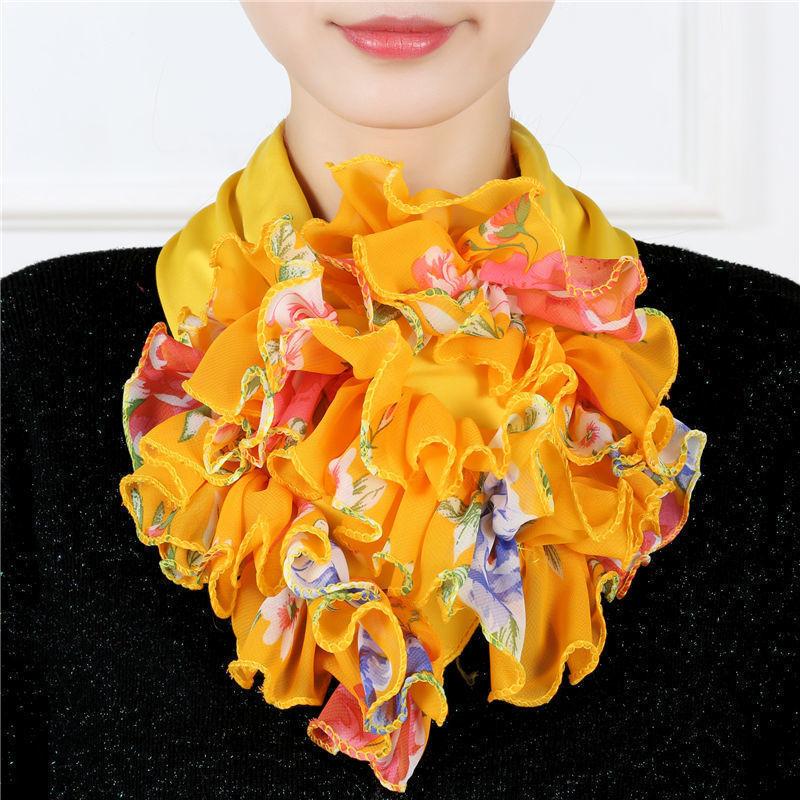 Färgglada blommönster Chiffong Hals Damask Andas volanger Falsk krage halsduk Snygg avtagbar dekorationshalsduk