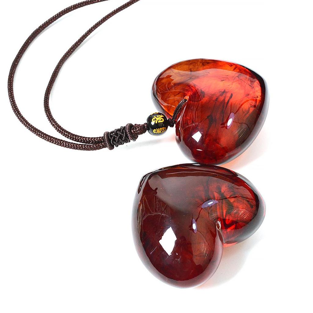 Ethnic Style Heart Sweater Chain Necklace with Gold Amber & Peach Butt Charms