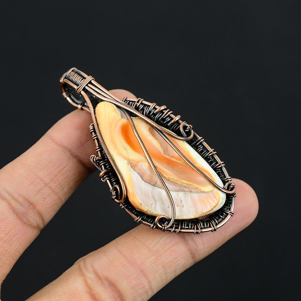 Carved Fish Bone Pendant, 999 Copper Wire Wrapped Jewelry, Gemstone Pendant, Gift For Her Handmade Dainty Jewelry