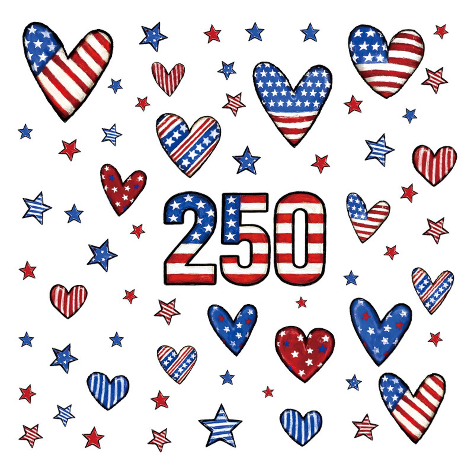 

Celebrating The 250th Anniversary Of American Independence Day, Heart-shaped Glass Window Display With Static Cling, Flag, And PVC Window Stickers. One Size