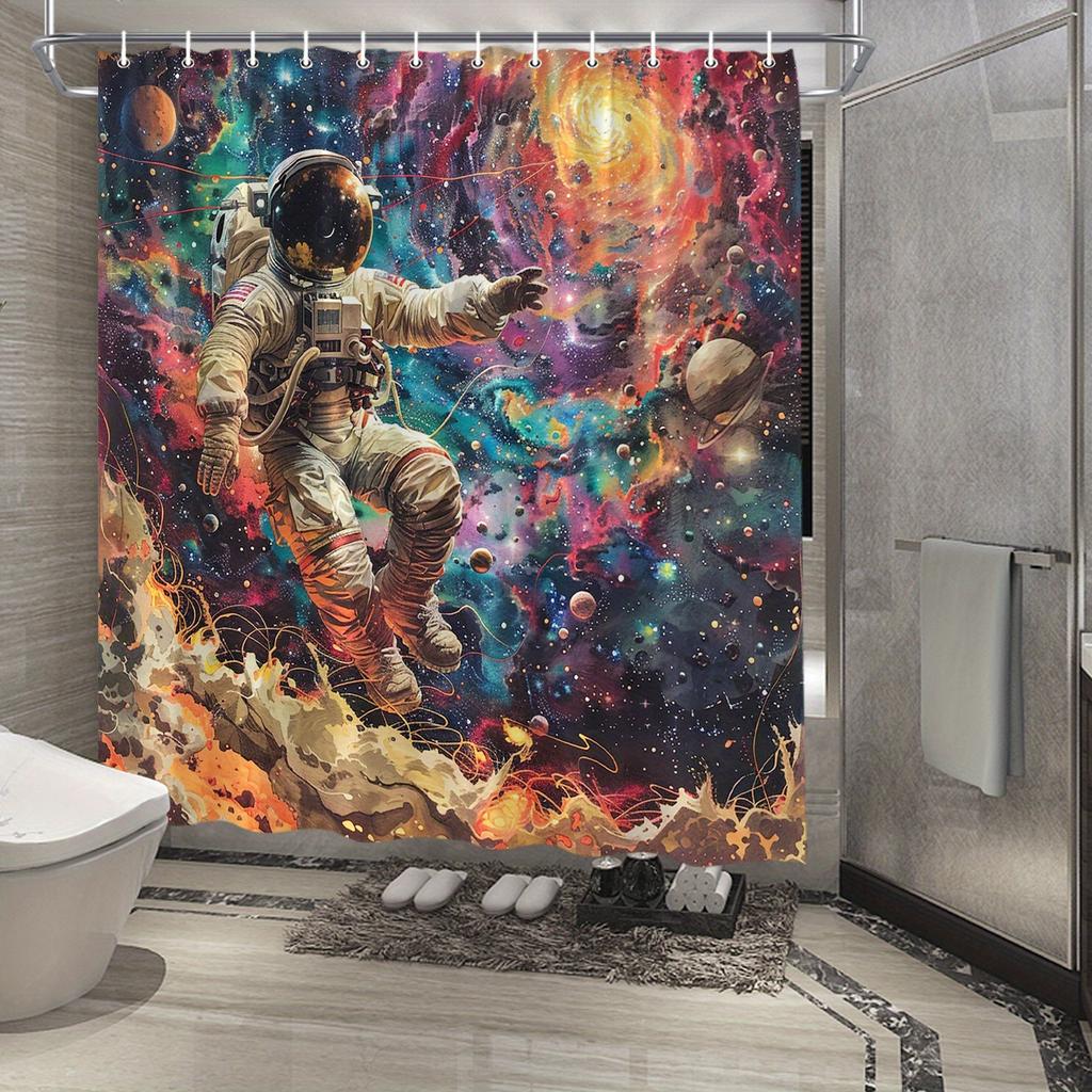 Galactic Astronaut Waterproof Shower Curtain - Vibrant Space Design, Anti-Mold, Easy to Clean, Durable Fabric for Bathroom Decor