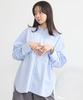 Music Casual Back Drawstring Overshirt for Striped Blue [Earth & Ecology] Women,