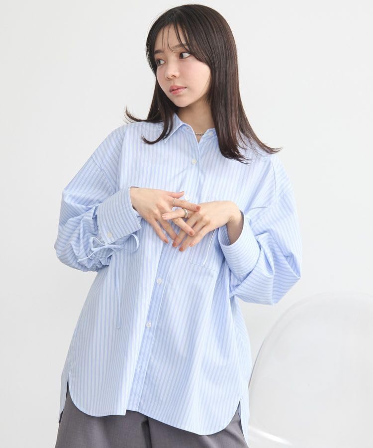Music Casual Back Drawstring Overshirt for Striped Blue [Earth & Ecology] Women,
