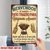 Vintage Metal Sign "Bienvenidos Al Nuestro Patio Trasero" - Rustic BBQ Welcome Wall Art, Durable Metal Plaque with Spanish Greet