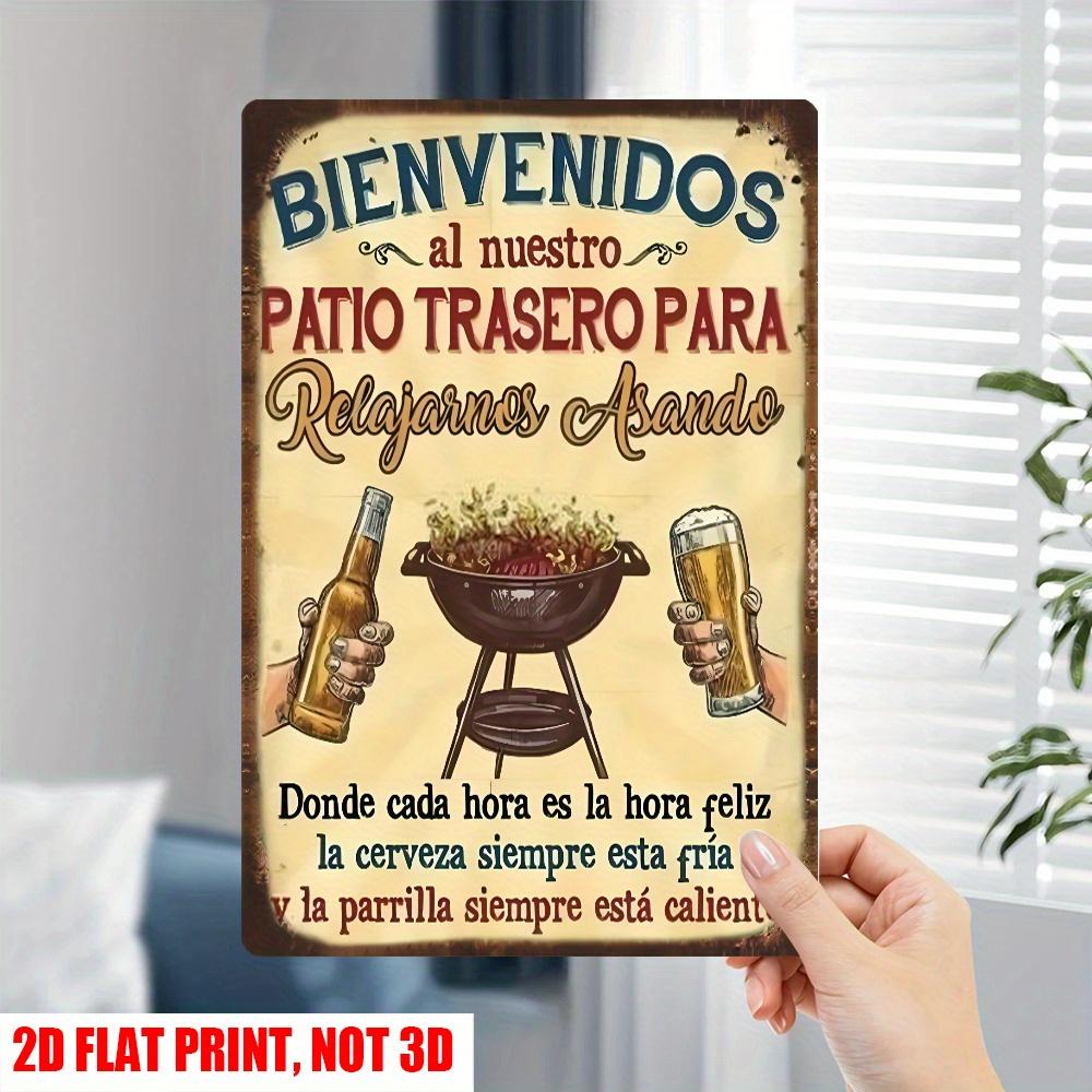Vintage Metal Sign "Bienvenidos Al Nuestro Patio Trasero" - Rustic BBQ Welcome Wall Art, Durable Metal Plaque with Spanish Greet