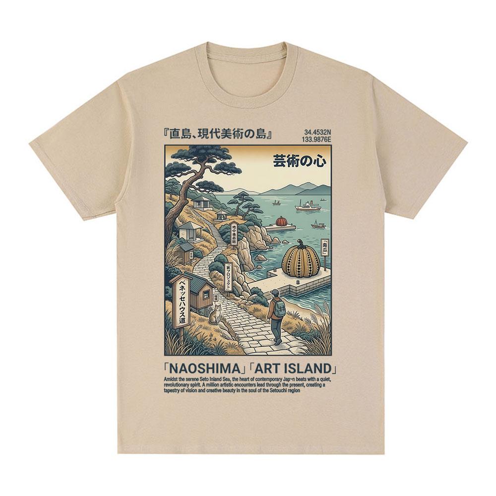 

Naoshima Art Island Print T-Shirt Retro Japanese Ukiyo-e Beach Style T-shirts Men Short Sleeve Cotton Casual Oversized T Shirts 5XL різнокольоровий