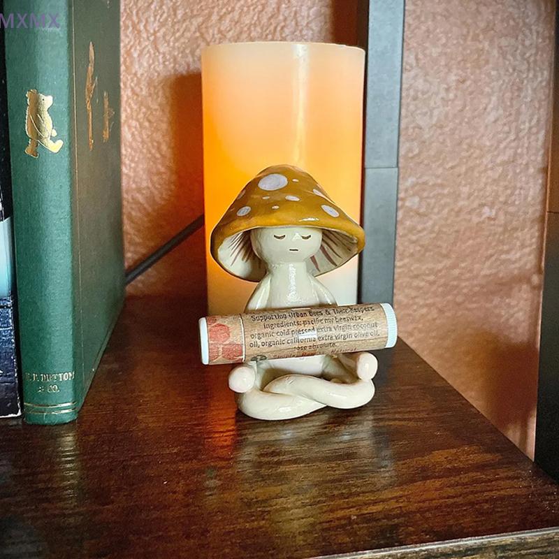 Charming Resin Mushroom Yoga Meditation Desktop Ornament Enchanting Garden Patio Resin Crafts Ideal For Home Office Garden Decor