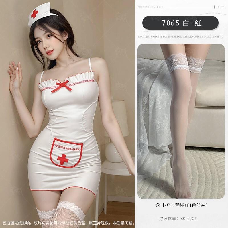 Cat Cosplay Sexy Suspender Backless Nightgown Cosplay Nurse Uniform dress elegant white fashion women 2025 new sweet tops G0RJ