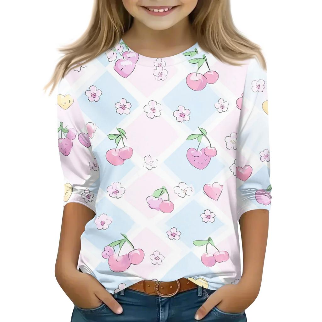 Kid's Round Neck Cute Flower Day Print Lightweight Spring/Summer Top