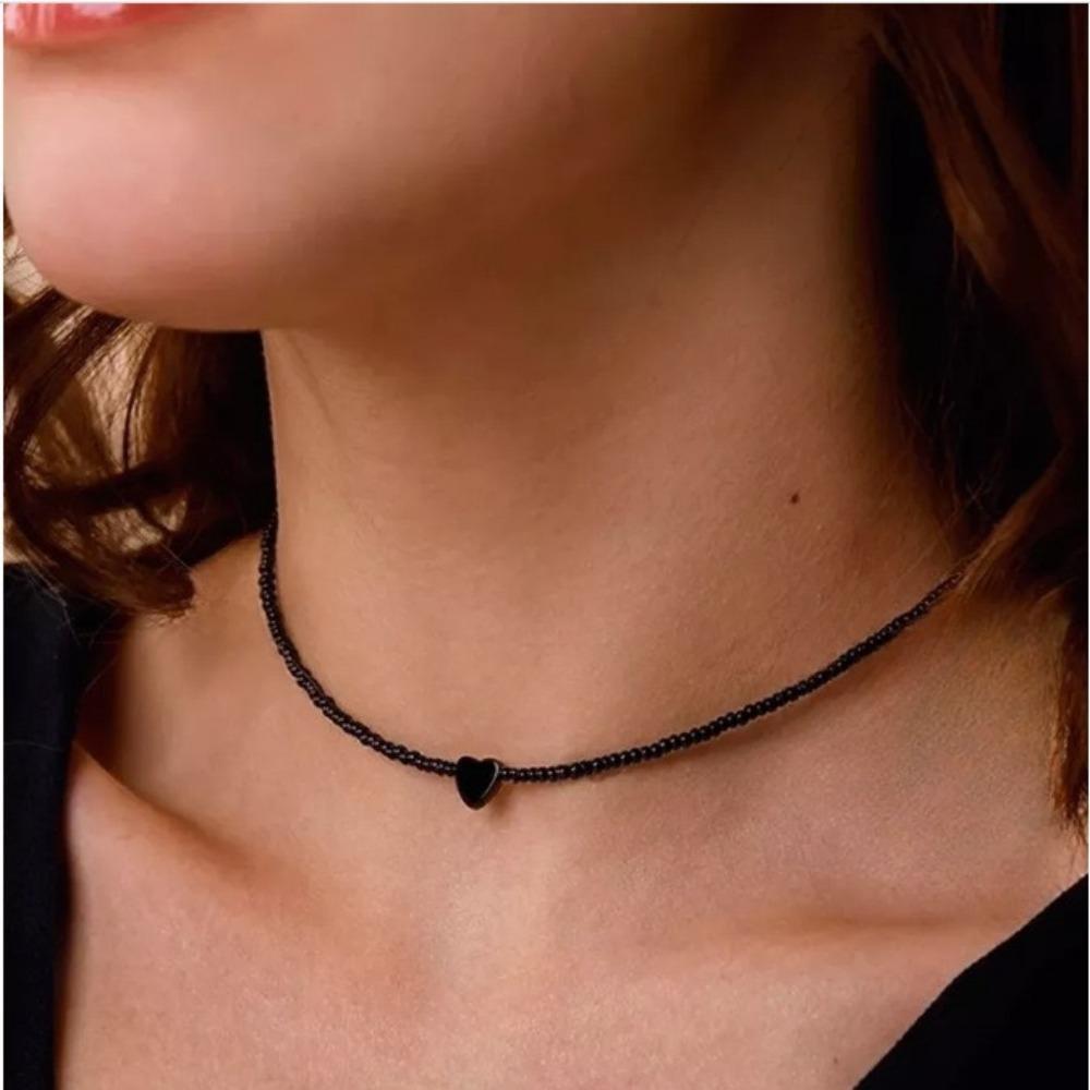 Gioielli Vetro di Cristallo Perline di Riso Pietra Nera Collana Catena Clavicola Vento Semplice Collana Femminile