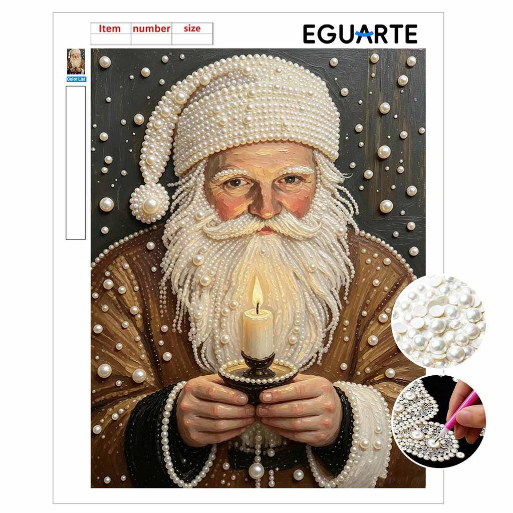 Santa Claus Holding Candle Pearl Bead Painting Kit with Frame Shiny Canvas Art Creative Craft Home Decoration Gift DIY Crafting Wall Decor