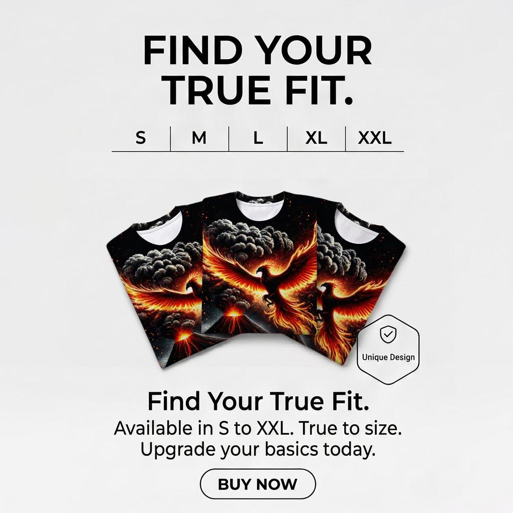 Men's Volcano Phoenix Pattern T-shirt - A perfect gift for friends and elders, comfortable.