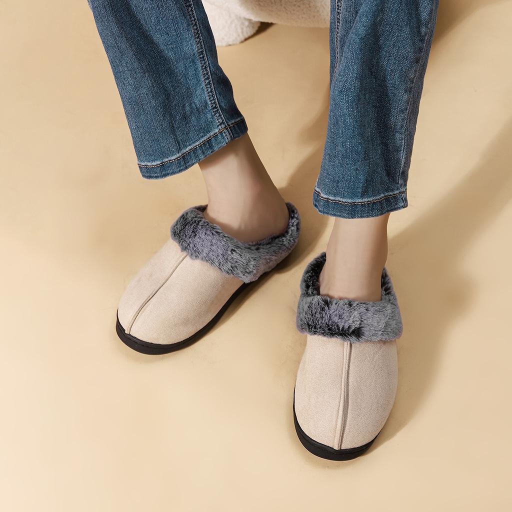 Winter Hairy Slippers for Home Use, Anti Slip and Warm Cotton Slippers, Faded Fur Mouth, Thick Sole, Couple Style Cotton Slippers
