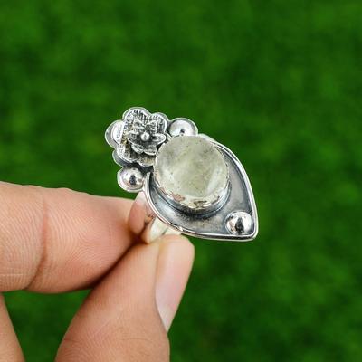 Natürlicher Mondstein Edelstein Stapelbarer Verstellbarer Ring 925 Silber Für Frauen