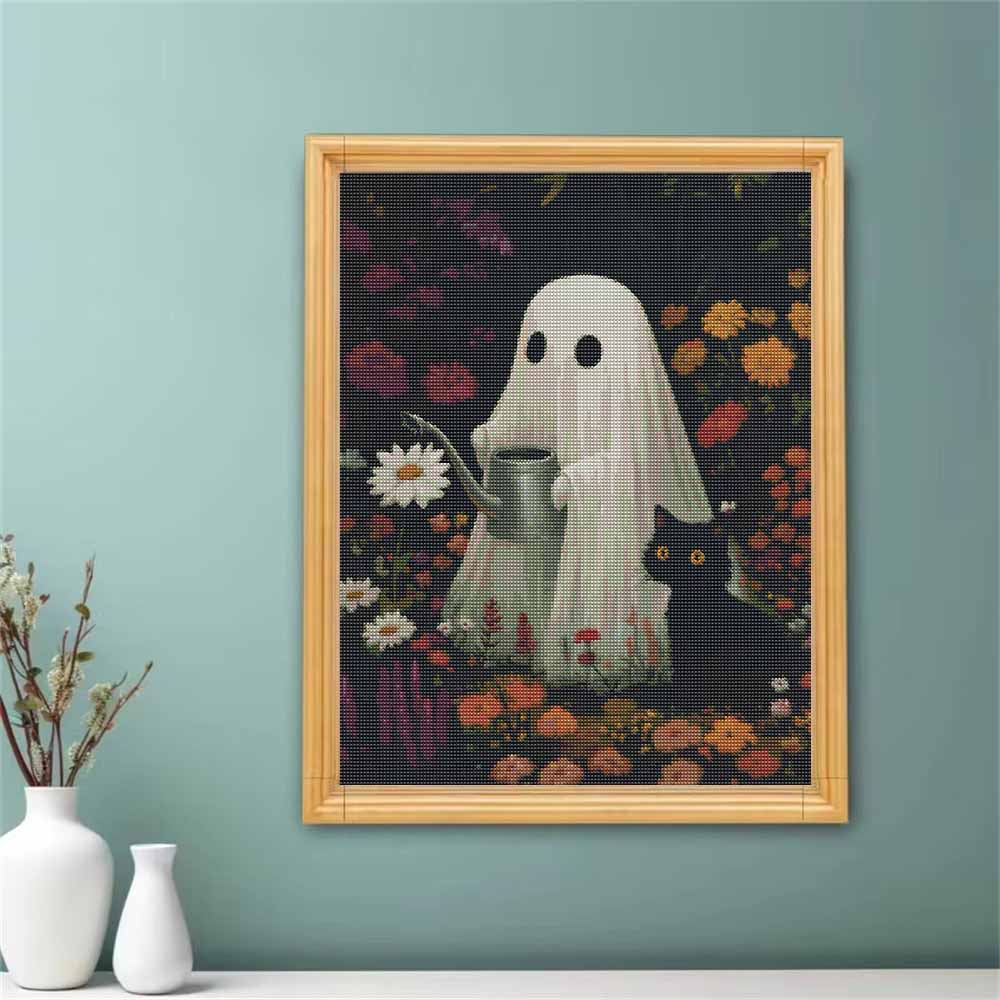 DIY Diamond Painting Kit Cute Ghost and Black Cat Pattern 5D Full Drill Canvas Art Creative Craft Gift for Girls and Adults