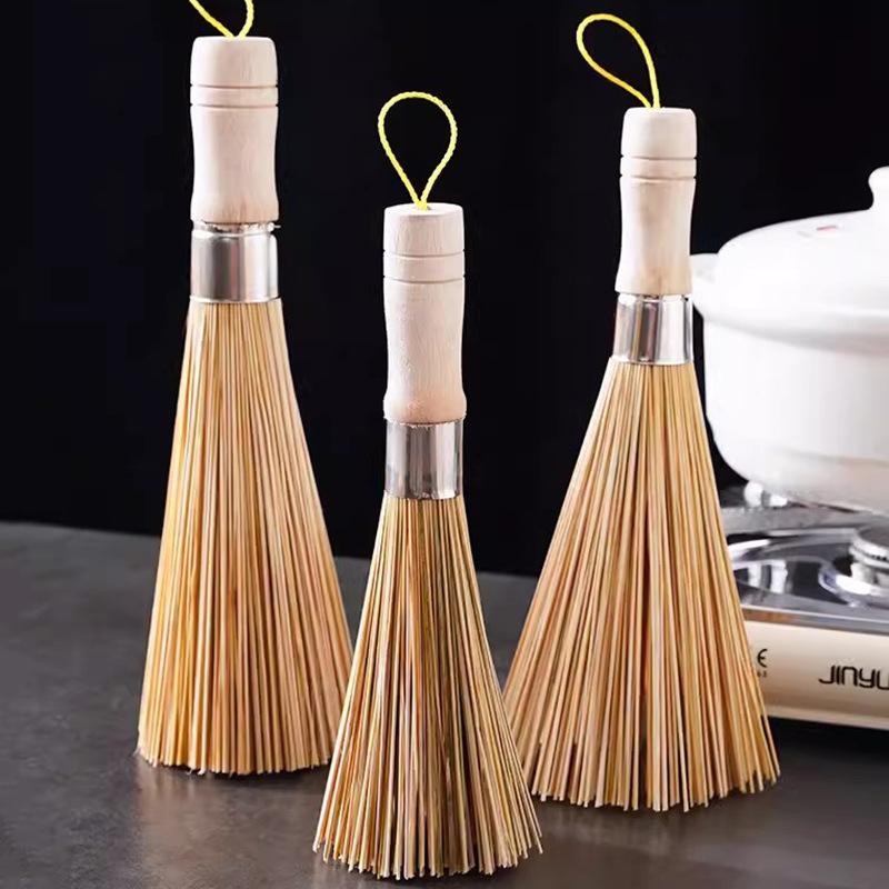 5 piezas 7 pulgadas de longitud Cepillo para Wok Batidor Limpiador Cepillos de Bambú Tradicionales para Wok Herramientas de Cocina