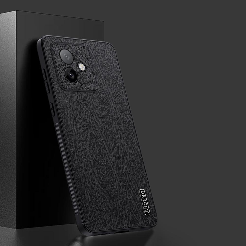 

For Honor X60 GT 5G Case Wood Texture PU Leather Coated PC TPU Phone Cover Grey