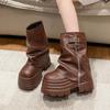 Fashion 10CM Women High Platform Ankle Boots Autumn Winter Gothic Style Shoes Buckle Punk Motorcycle Boots Round Toe Chunky Sneakers
