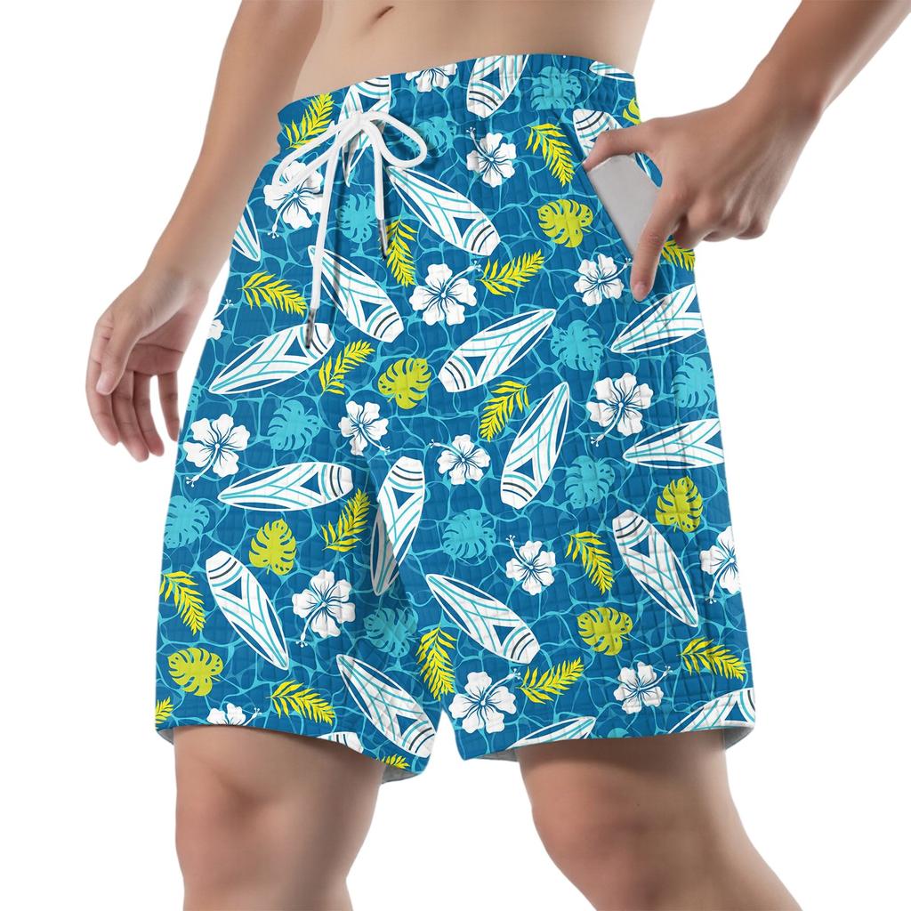 Pantaloni scurți sport imprimați la modă pentru bărbați, cu talie elastică și buzunar, pantaloni scurți de sală