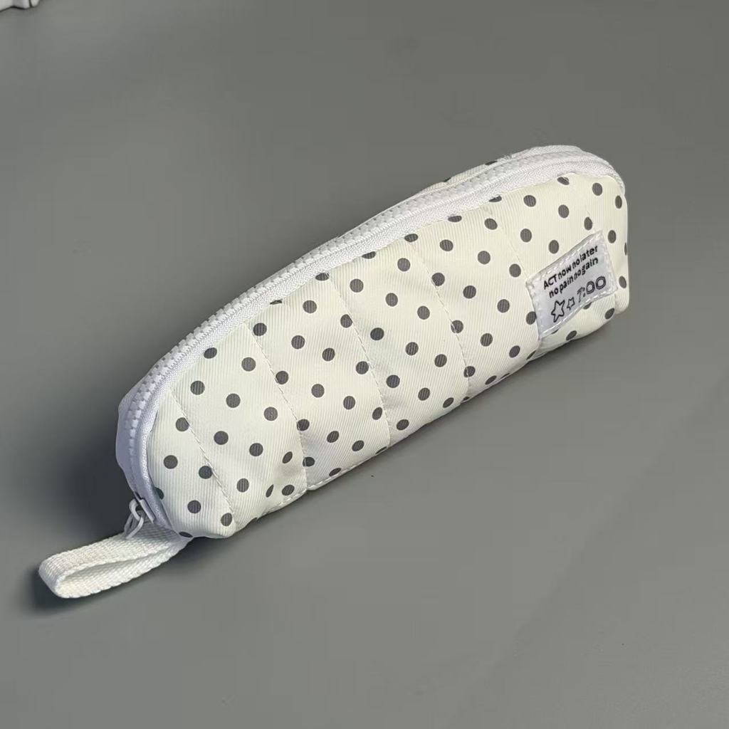 Canvas Pen Case With Cute Dot Design For Students And Office Use