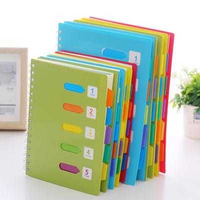 Caderno espiral com divisórias, escrita suave, página espessada premium, anel de bobina a5/b5, 5 assuntos, notebook, material de escritório