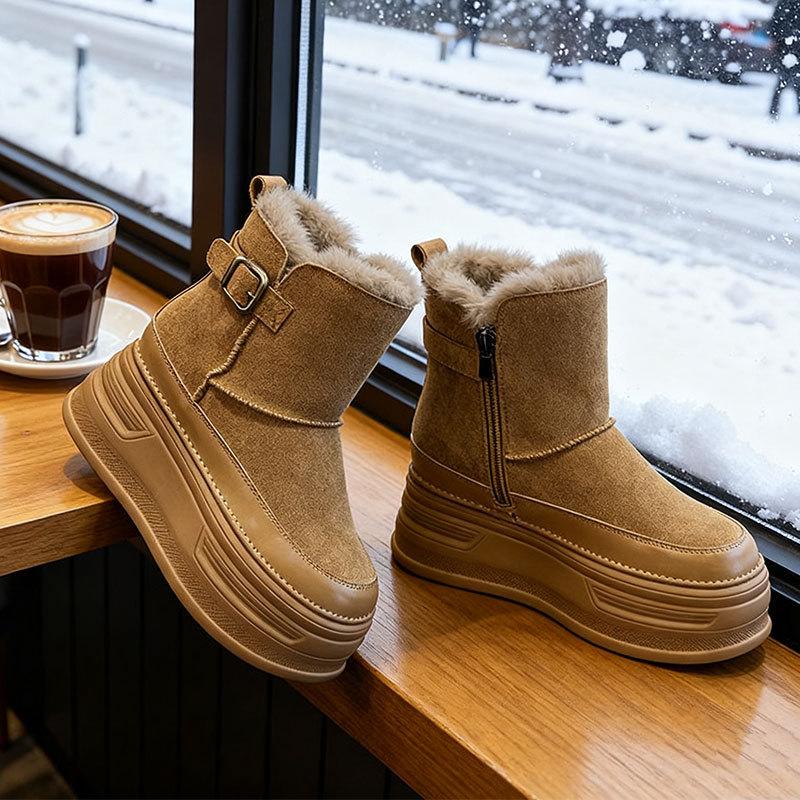

Женские зимние сапоги, новые, зимние, меховые, цельные, большие хлопковые туфли, бархатные, теплые, на толстой подошве, короткие сапоги 35