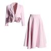 2025 Rosa 3D-Rose Zweiteiler: Slim-Fit Blazer & Plissee-Midirock