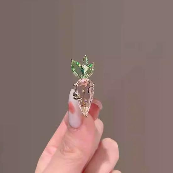 Women Brooch High-Gloss Faux Crystal Inlay Sparkling Carrot Design Lapel Pin Non-Slip Buckle Scarves Shawls Bags Badge