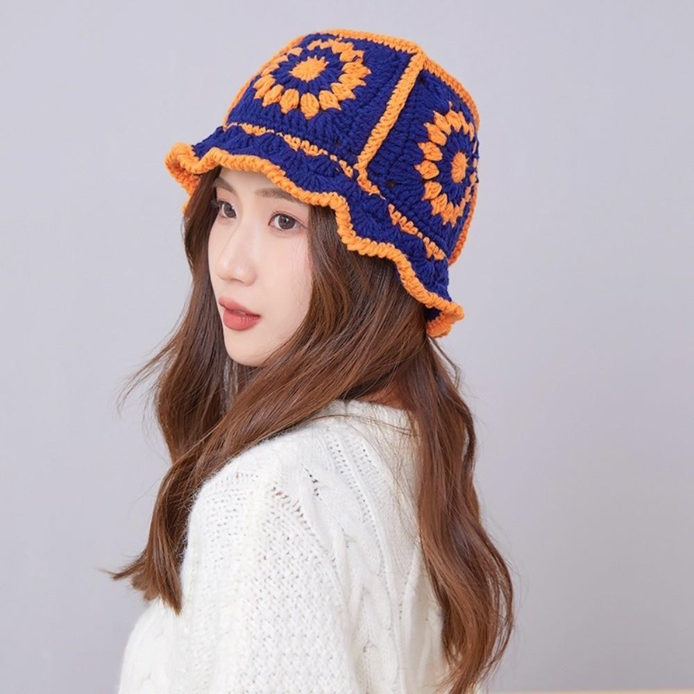 Fleece thread Flower Sun Hat Korean Style Bucket Hat Unique Knitted Fisherman Hat  Student