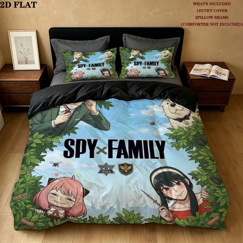 Biancheria da letto con motivo Spy Family Set Copripiumone Federe Regalo di Compleanno per la Casa(1 * copripiumino + 2 * federa, senza nucleo)