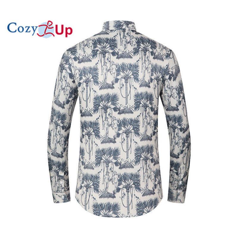 Cozy Up Men's Floral Slim Fit Long Sleeve Cotton Casual Button Down Dress Shirt