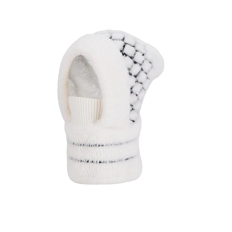 Winter Warm Pullover Hat Scarf Mask Integrated Hat Women's Outdoor Riding Fleece Ear Protection Knitted Wool Hat