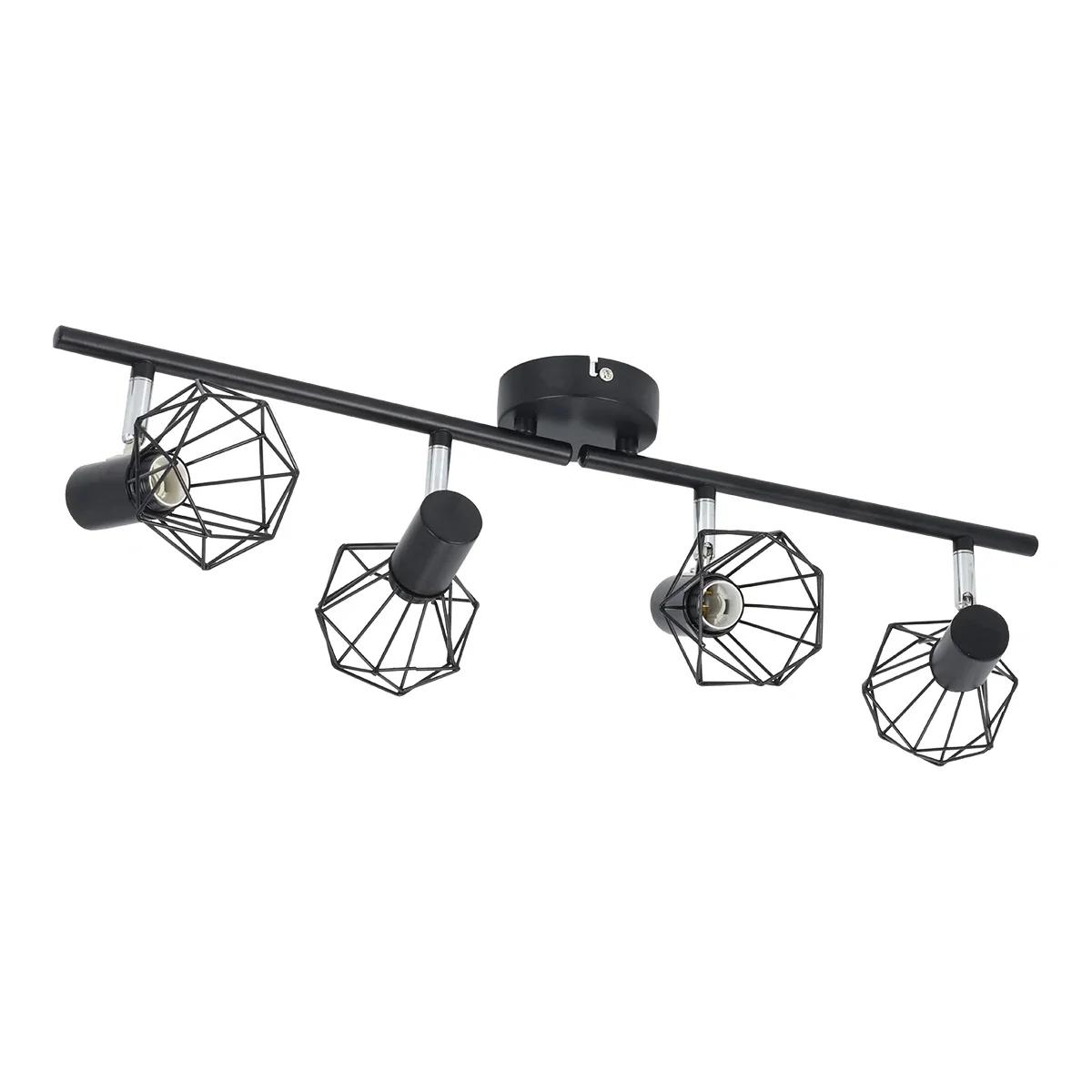 

JOYINLED 4-Headed Track Lighting, Adjustable Black Ceiling Spotlights with E14 Sockets AC90-260V for Shop Gallery Showroom No bulb