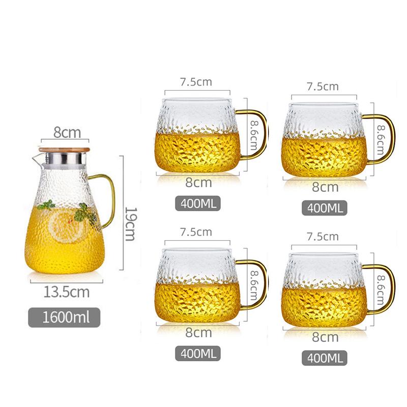 Water Jug Glass Water Pitcher Set Home Heat-Resistant Teapot Tea Cup Set Cold Kettle Water Jug With Handle for Boiling Drinkware