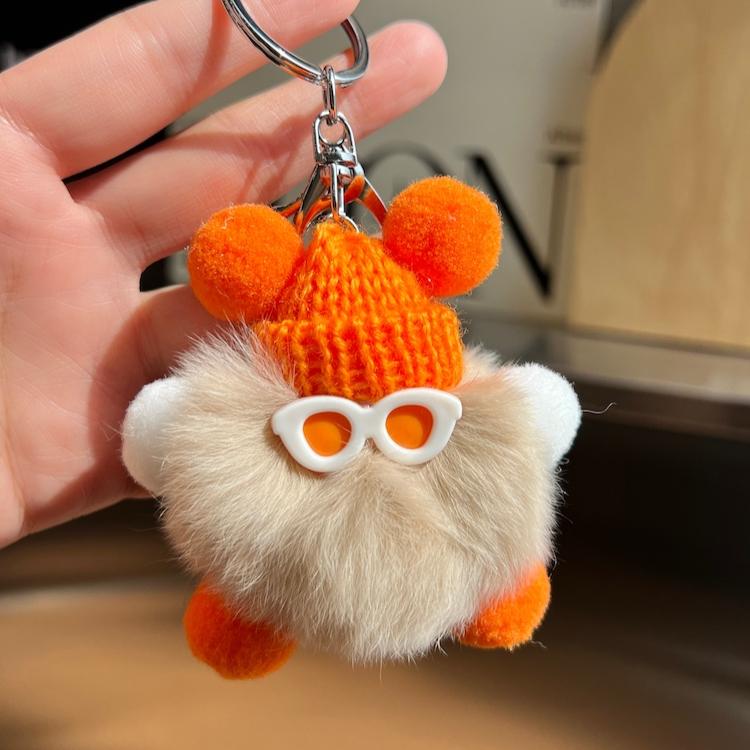 Cute Rex Rabbit Hair Small Coal Ball Bag Pendant School Bag Ugly Thing Doll Pendant Cartoon Doll Car Keychain