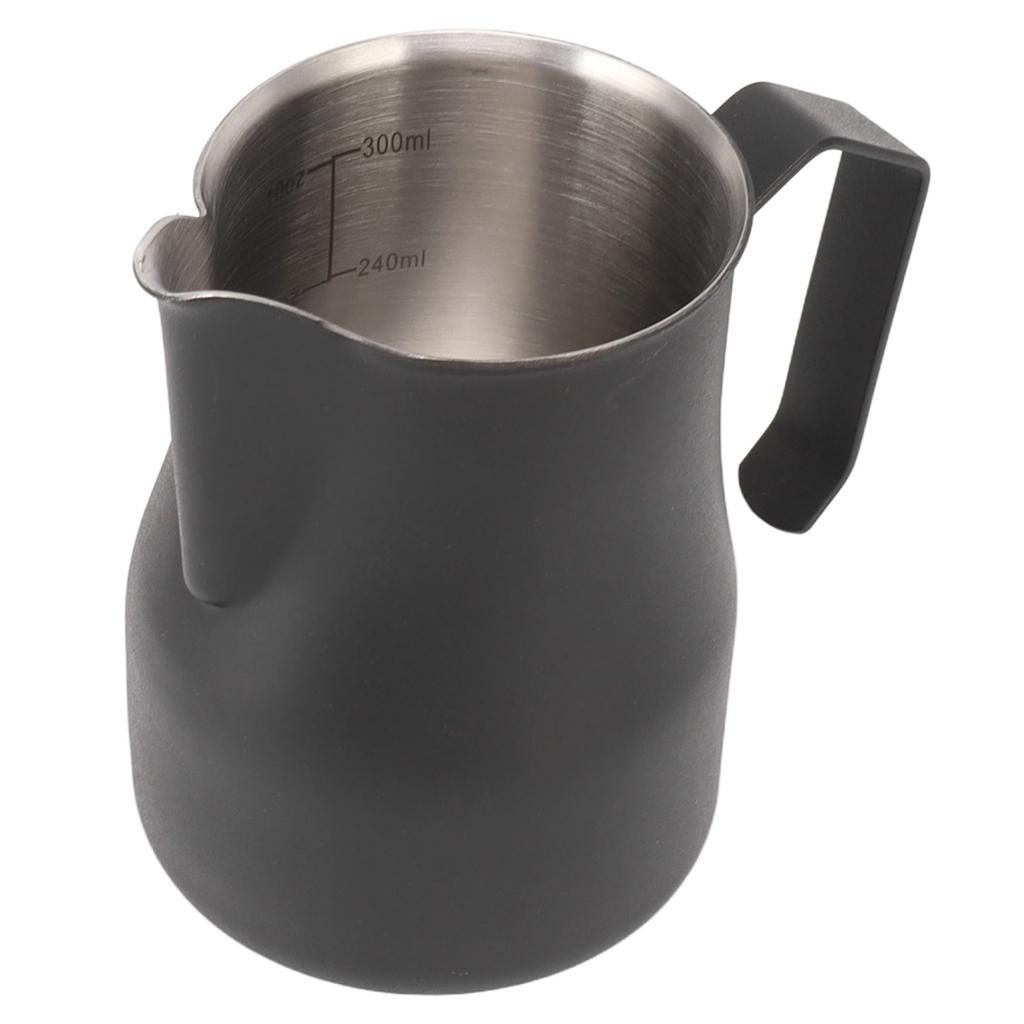 Milk Pitcher Cup 304 Stainless Steel Spout Mouth Scale Coffee Latte Pitcher Cup for Work Office Matte Black 350ml