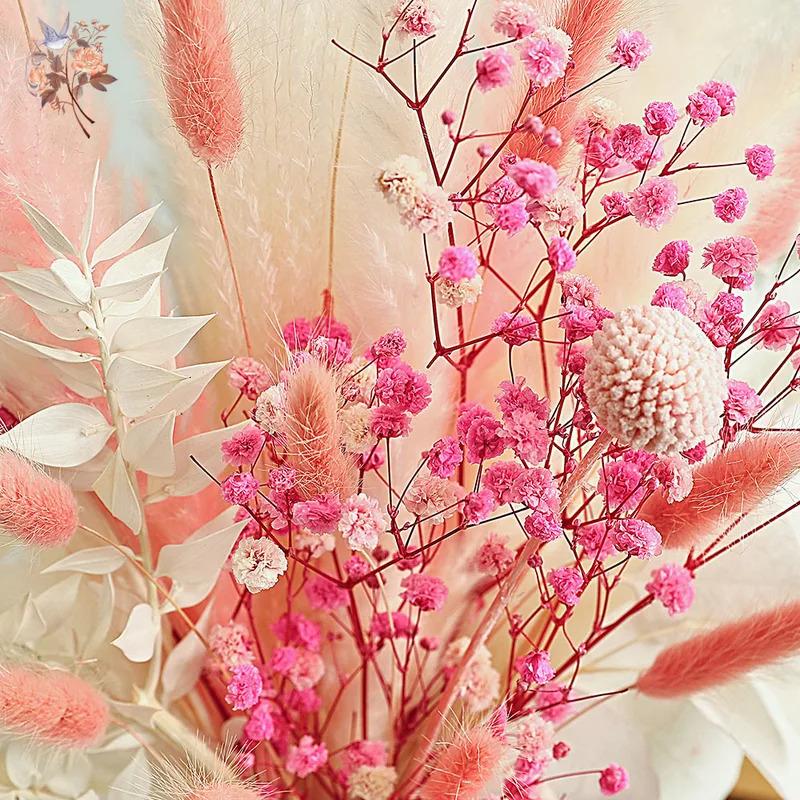 Bouquet of dried flowers pink and white, table centerpieces for weddings, natural pampas grass, real northern gypsophila