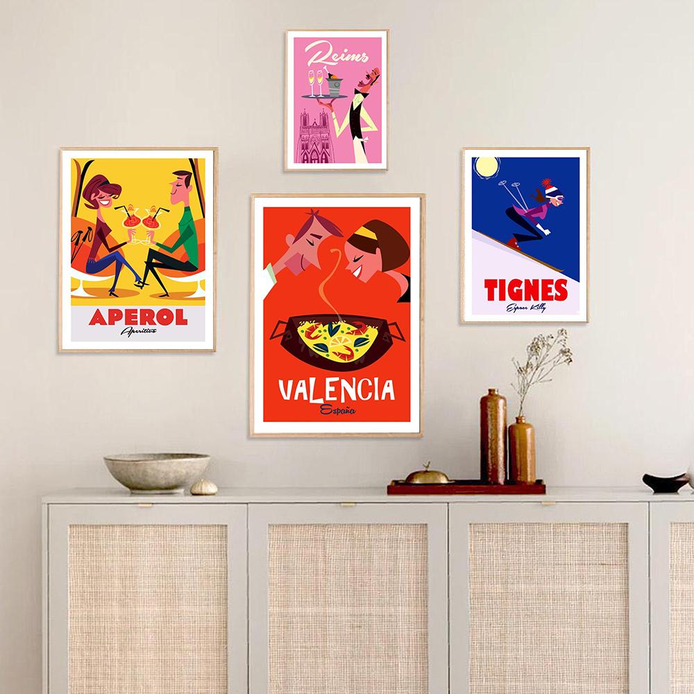 Aperol Spritz Suco E Comida Pôsteres Impressões Desenhos Animados Chocolate Vinho Pintura Em Tela Decoração De Parede De Esqui Imagens Para Clube Bar Cozinha