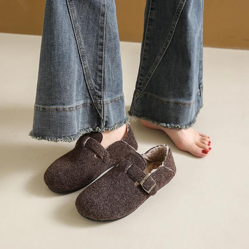 Fashion Plush Casual Versatile Boken Shoes 2024 New Autumn and Winter One Foot Kick Bean Shoes Fashionable and Warm Boken Cotton Shoes