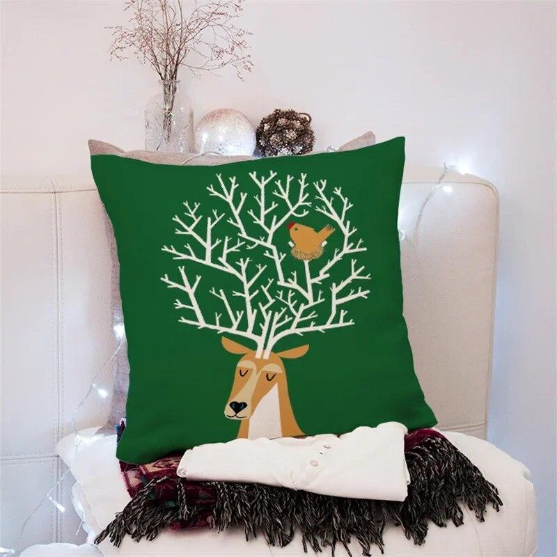 45x45cm Creative Geometric Elk Pillowcase Living Room Sofa Office Seat Car Cushion Cover  Ornament Home Decoration