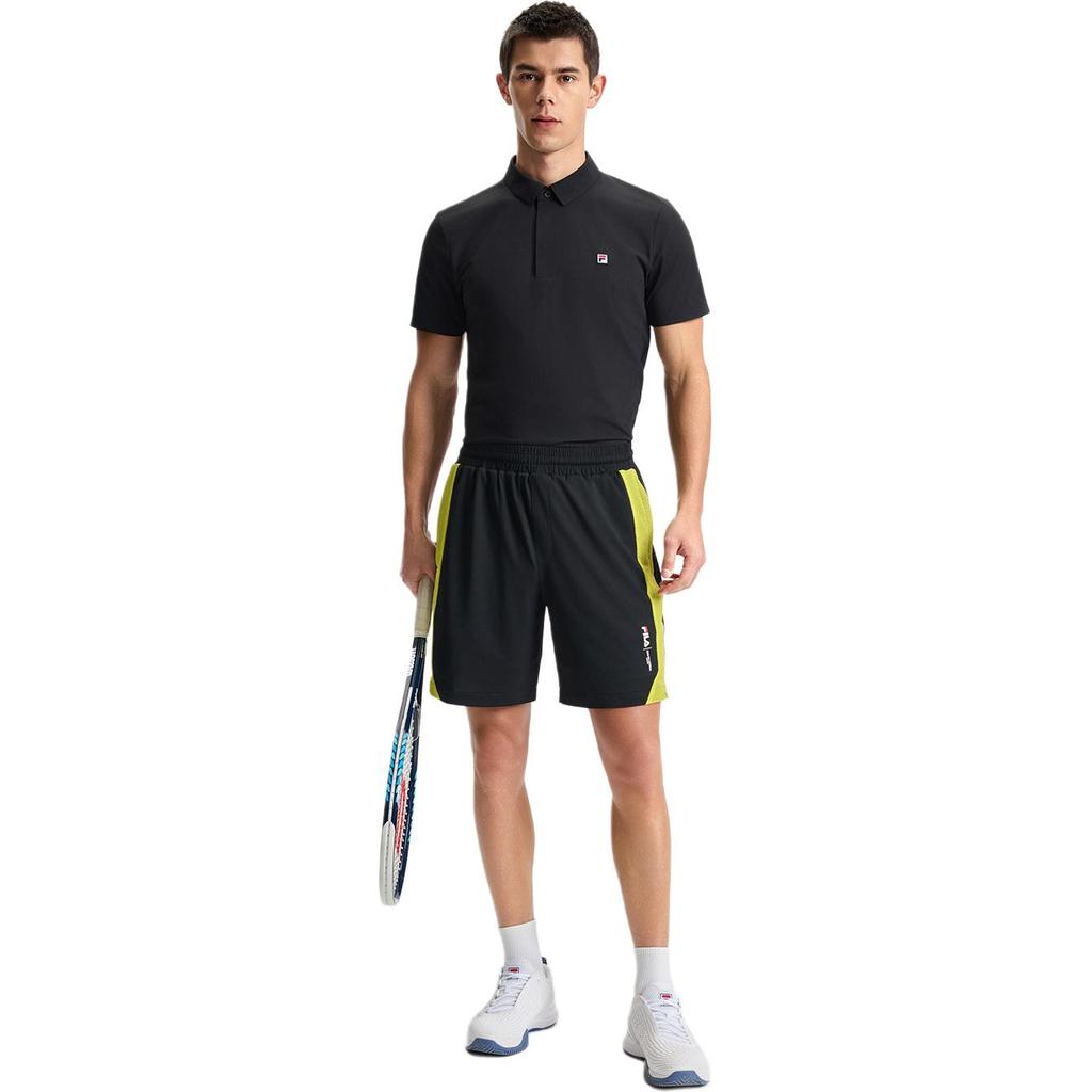 FILA Athletics Tennis Series Logo Sun Protection Knitted Short Sleeve Polo Shirt Men tops Deep-Black A11M523103F-BK