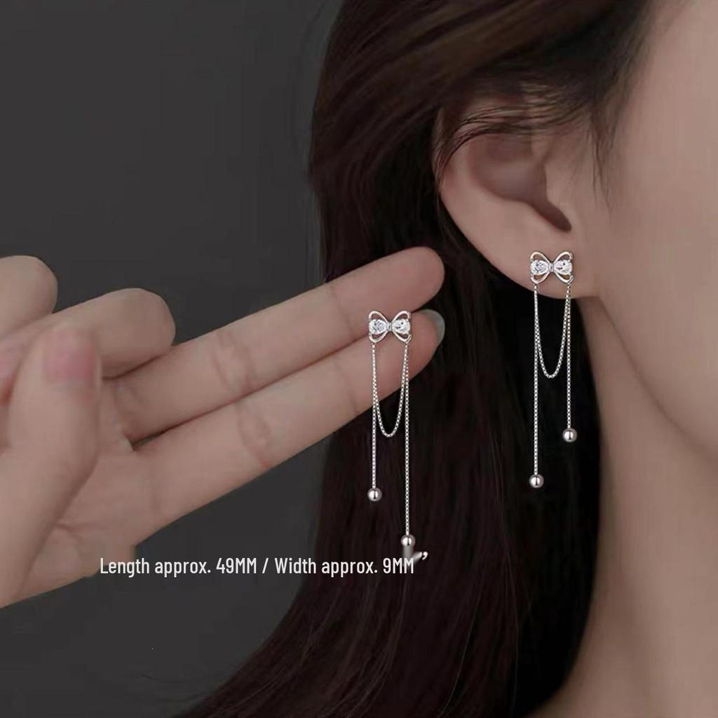 925 Sterling Silver Bow Tassel Earrings: 2023 High-End Exquisite Design for Women, Perfect for a Light Luxury Summer Look.