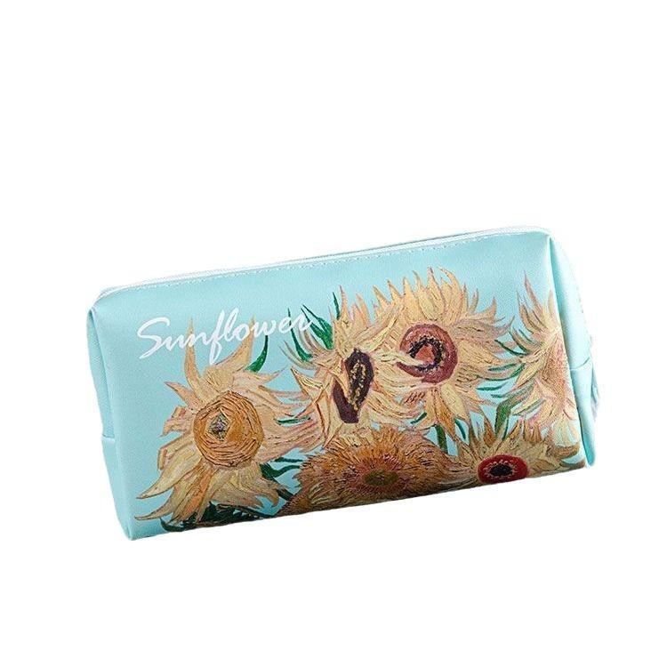 Sunflower Oil Painting Pencil Case - Large Capacity Stationery Box for Students